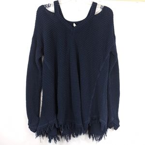 Wishlist knitted cold shoulder fringe hem sweater